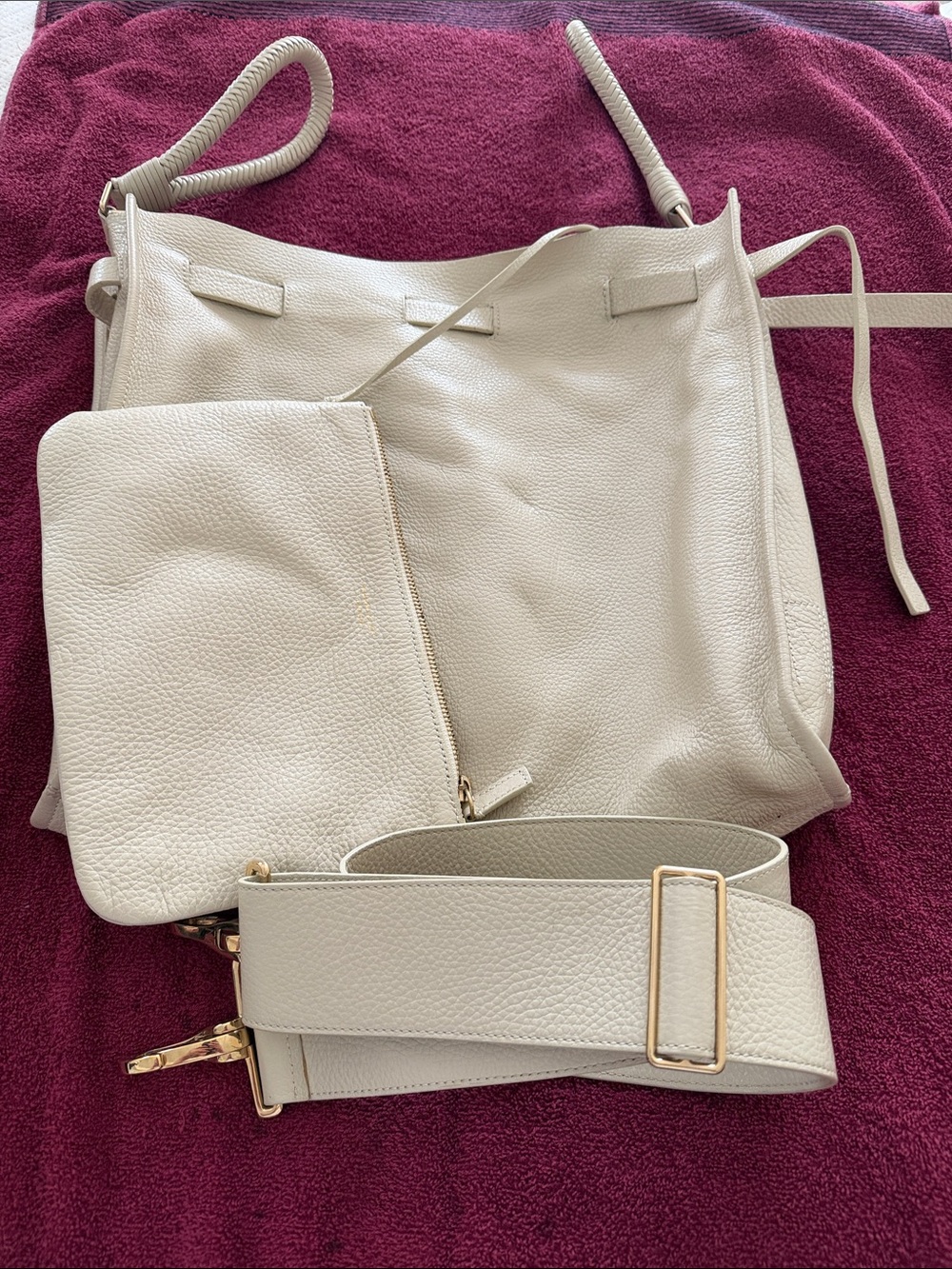 Tamara Mellon Large Calf Bone Kiss Leather Shoulder Bag with Pouch and Strap